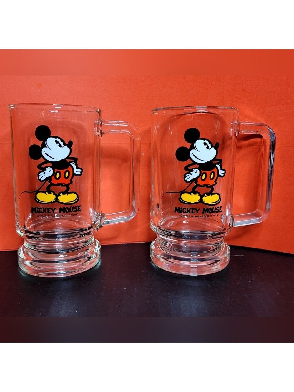 Vintage Mickey Mouse Tall Glass Mug Lot Of 2
